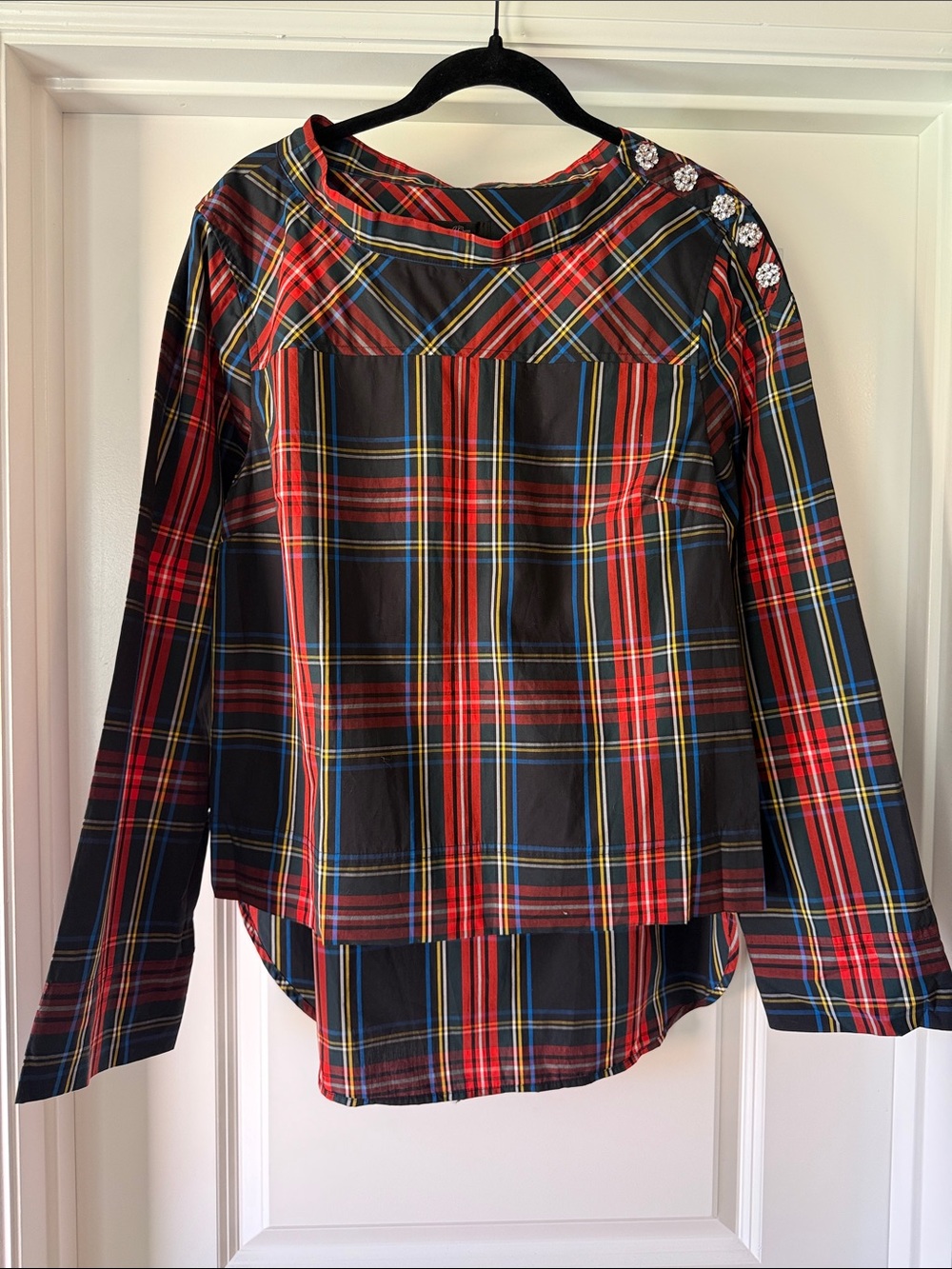 J. Crew NWT Funnel Neck Holiday Blouse with Jeweled Accent Size 10